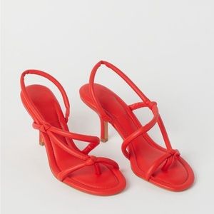 Tomato red strappy heeled sandal